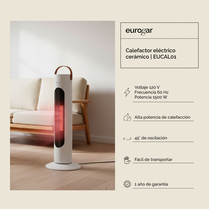 Calefactor eléctrico de cerámico, oscilación 45° - cobertura 15 m2
