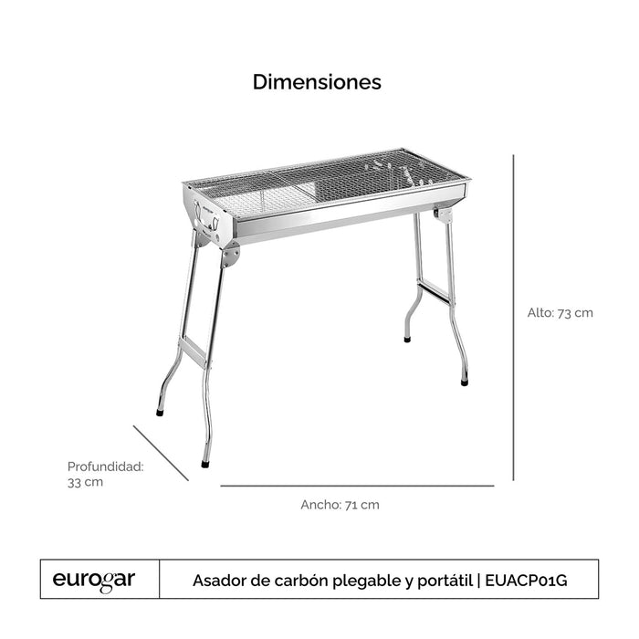 Asador de carbón 28.34" 72 cm plegable y portátil - eurogar