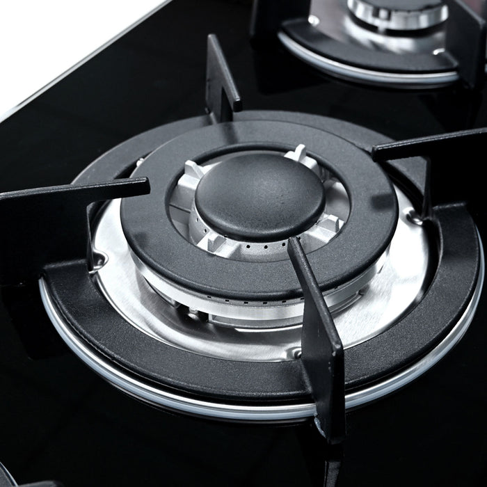 Parrilla de gas 4 quemadores 60 cm en vidrio templado con soporte circular - negro