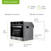 Infografía de medidas de empotre (60x60x56 cm) para horno de gas natural Avera con panel digital y convección.