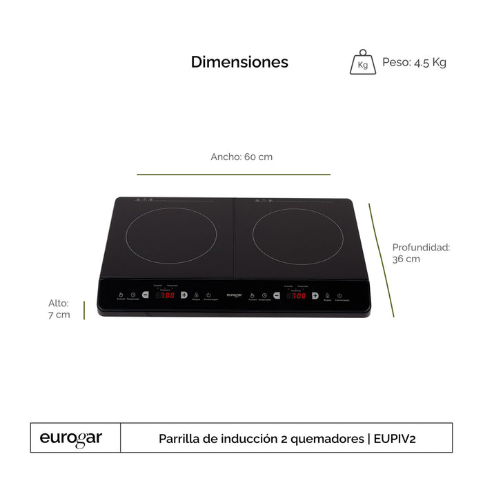 Parrilla de inducción 2 quemadores 60 cm 1800 W 127 V