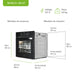 Horno eléctrico empotrable con convección, modelo HEL127, mostrando medidas detalladas de producto y empotre, peso 32kg, voltaje 127V. Incluye dimensiones para una instalación precisa.