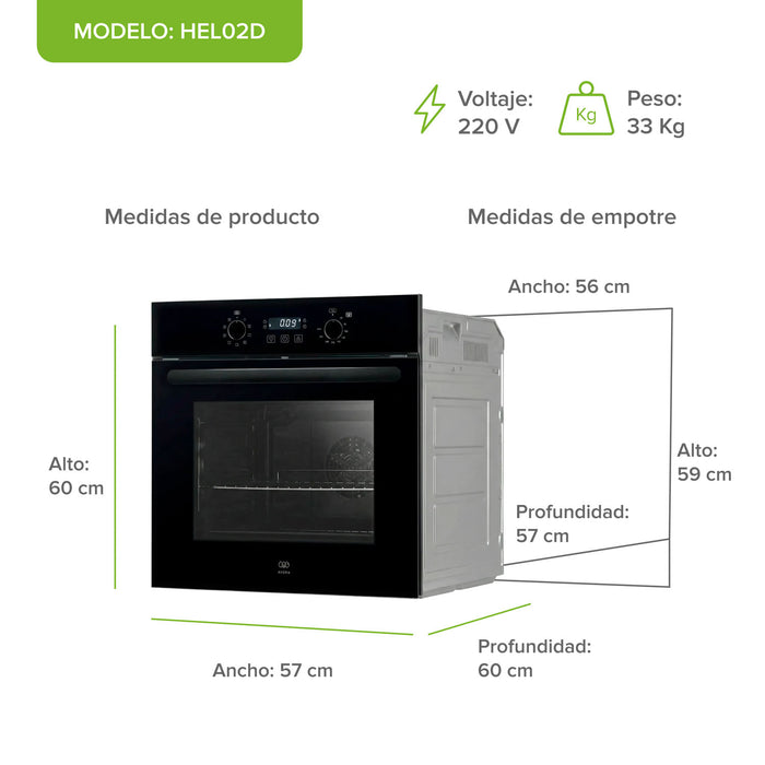 Horno empotrable eléctrico 67 L 220 V digital con 9 funciones integradas