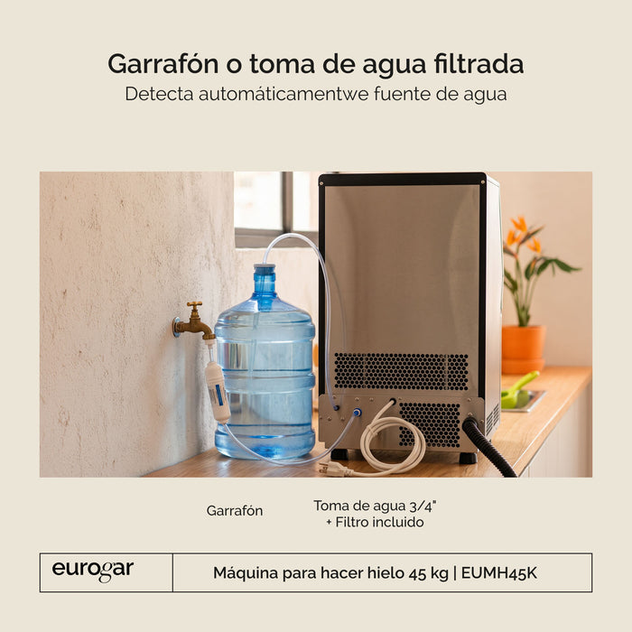 Máquina de hielo comercial con 2 tipos de llenado - hasta 45 kg al día y 8.6 kg de depósito - eurogar