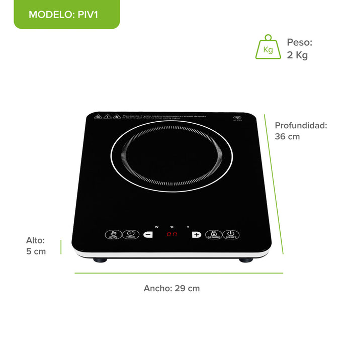 Parrilla de inducción portátil 1 quemador 29 cm soporta 15 kg 1500 W 120 V