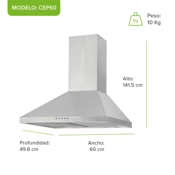 Campana de cocina de pared piramidal 60 cm en acero inoxidable