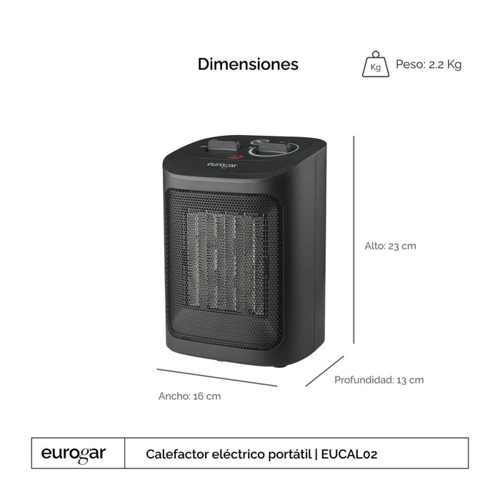 Calefactor eléctrico portátil, cobertura 15m2 - eurogar