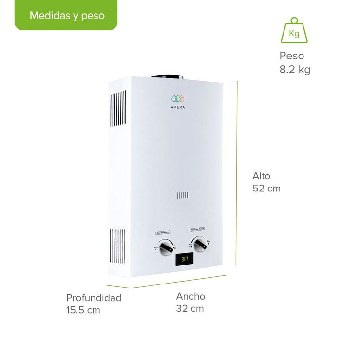 Calentador de agua instantáneo para gas LP 12 Litros/Minuto, 2.5 Servicios