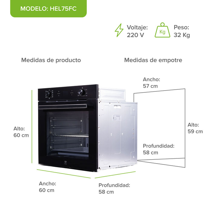 Horno empotrable eléctrico 75 L 220 V digital con freidora de aire y 8 funciones integradas + Recubrimiento cerámico