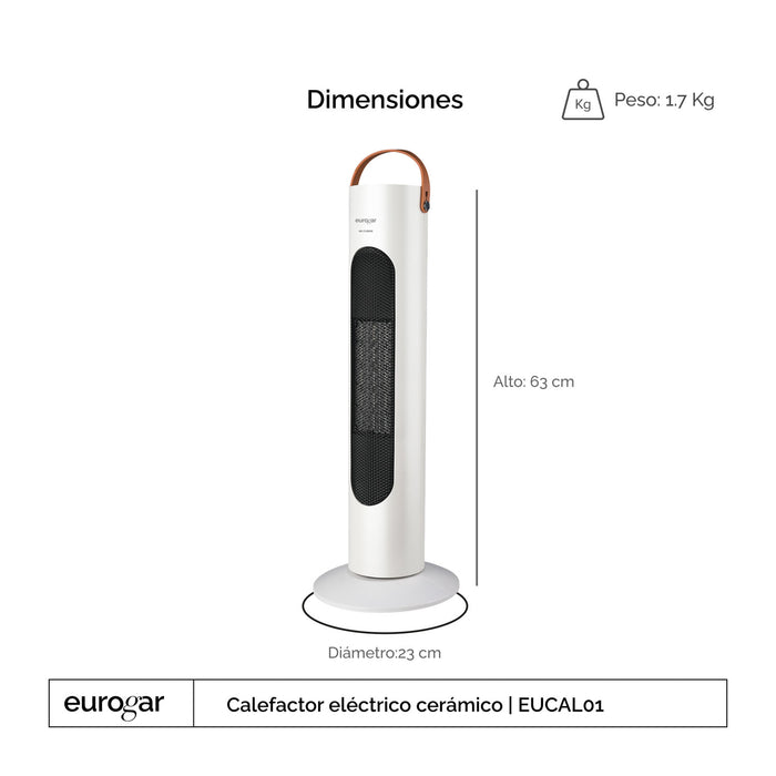 Calefactor eléctrico de cerámico, oscilación 45° - cobertura 15 m2