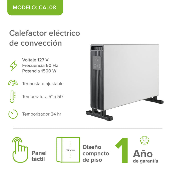 Calefactor eléctrico de convección con panel táctil - cobertura 20m2