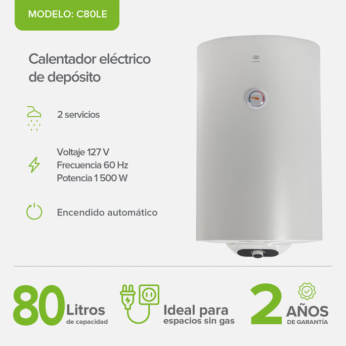 Calentador de agua de depósito eléctrico 80 Litros 127 V, 2 Servicios
