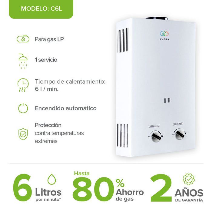 Combo Calentador instantáneo gas LP 6 L + Presurizador 26 L