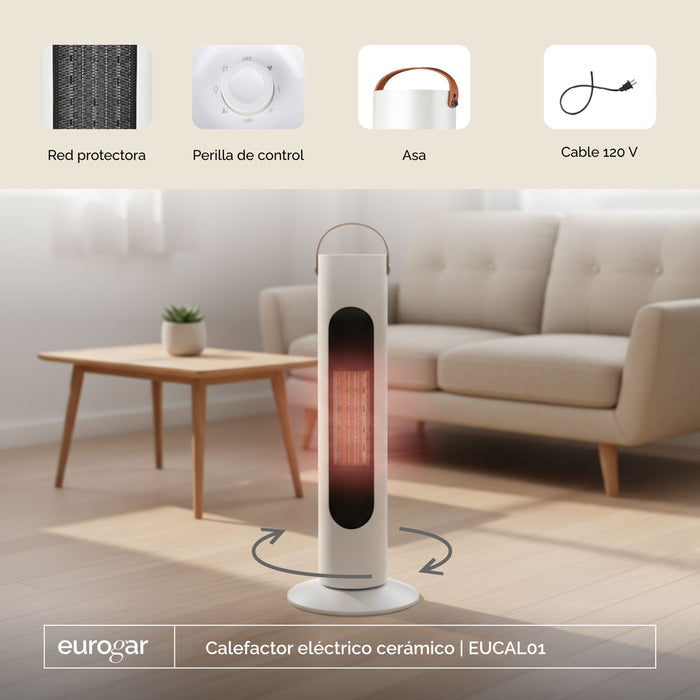 Calefactor eléctrico de cerámico, oscilación 45° - cobertura 15 m2