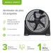 Ventilador de piso de 23 pulgadas con 5 aspas turbo, 3 velocidades y ángulos de inclinación ajustables.