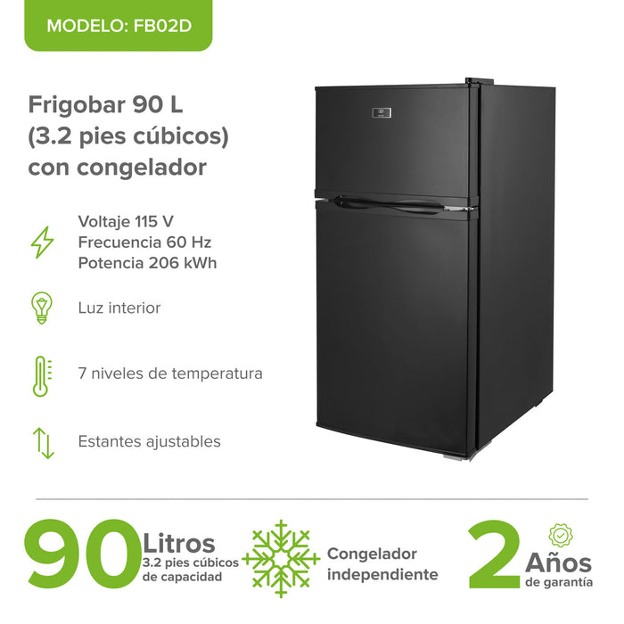 Frigobar 90 L 3.2 pies con congelador independiente