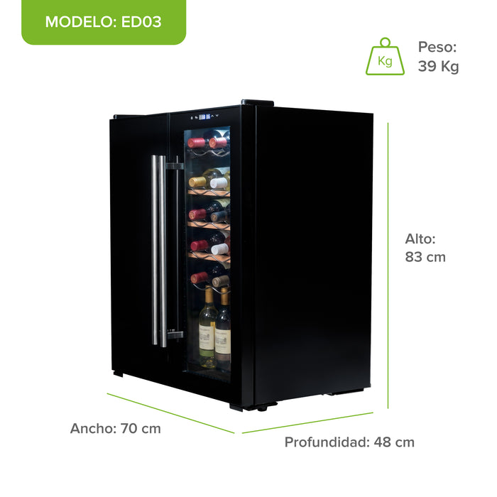 Cava de vinos 18 botellas con congelador de 36 L, 3 en 1 con doble zona de temperatura 92 L 3.24 pies cúbicos