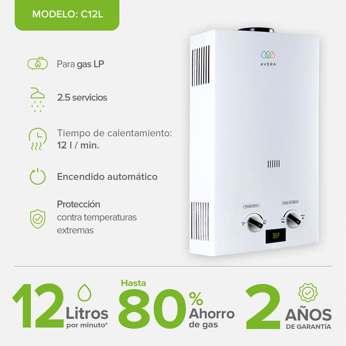 Combo Calentador instantáneo gas LP 12 L + Presurizador 35 L