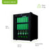 Refrigerador enfriador de bebidas EBC50, 46L, 17 kg, con dimensiones 56x43x45 cm y latas verdes visibles.