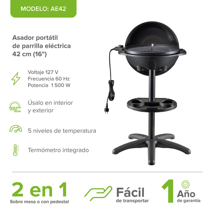 Asador eléctrico de pedestal portátil 16" 42cm