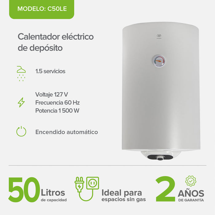 Calentador de agua de depósito eléctrico 50 Litros 127 V, 1.5 Servicios