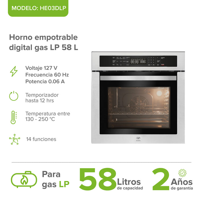 Combo Parrilla de gas 4 quemadores acero inoxidable 58 cm +  Horno gas LP 58 L táctil