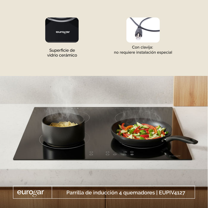 Parrilla de inducción 4 quemadores 59 cm 3600 W 127 V - eurogar