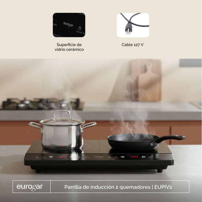 Parrilla de inducción 2 quemadores 60 cm 1800 W 127 V