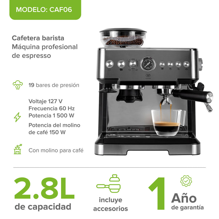 Máquina de café espresso 2.8L con molino, espumador y 19 bares de presión