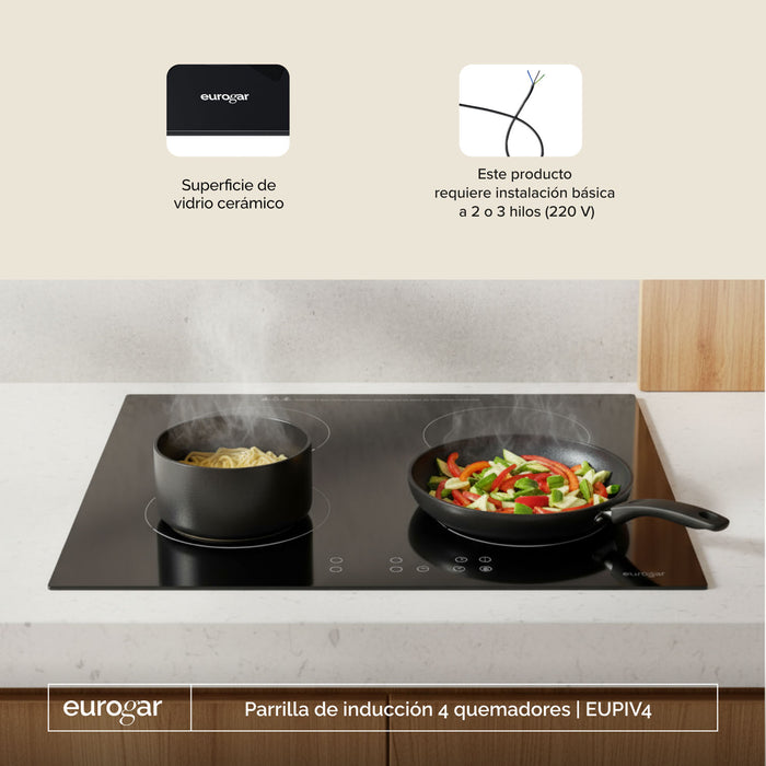 Parrilla de inducción 4 quemadores 59 cm 7000 W 220 V