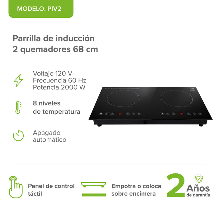 Parrilla de inducción 2 quemadores 68 cm horizontal 2000 W 120 V
