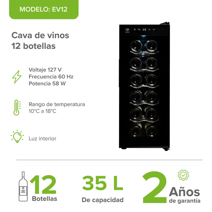 Cava de vinos 12 botellas enfriamiento termoeléctrico 35 L