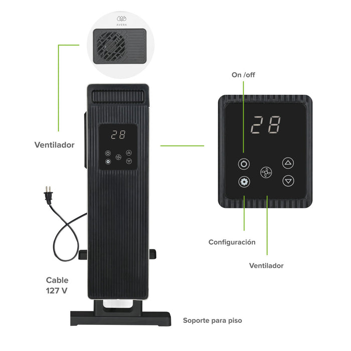 Calefactor eléctrico de convección con panel táctil - cobertura 20m2