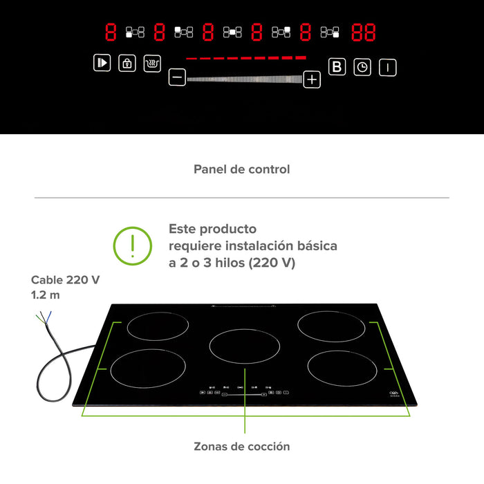 Combo Parrilla de inducción 5 quemadores con booster 77 cm + Horno eléctrico 67 L 127 V
