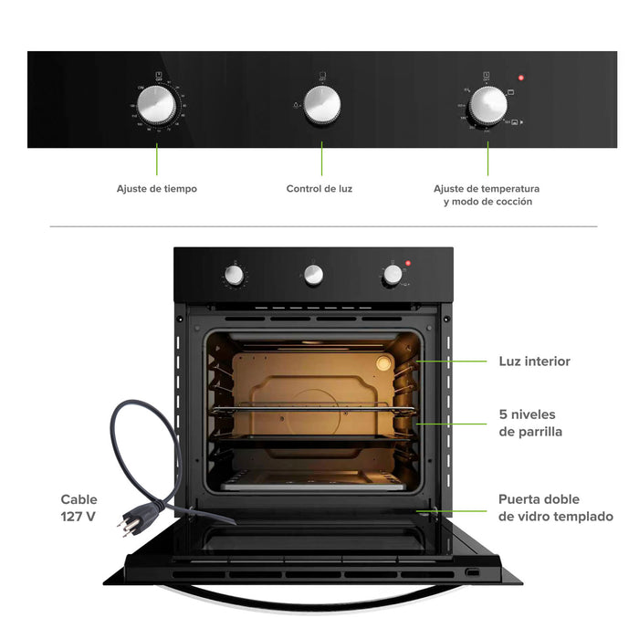 Horno empotrable mixto gas natural y eléctrico 127 V 60 cm con 3 perillas 58 L