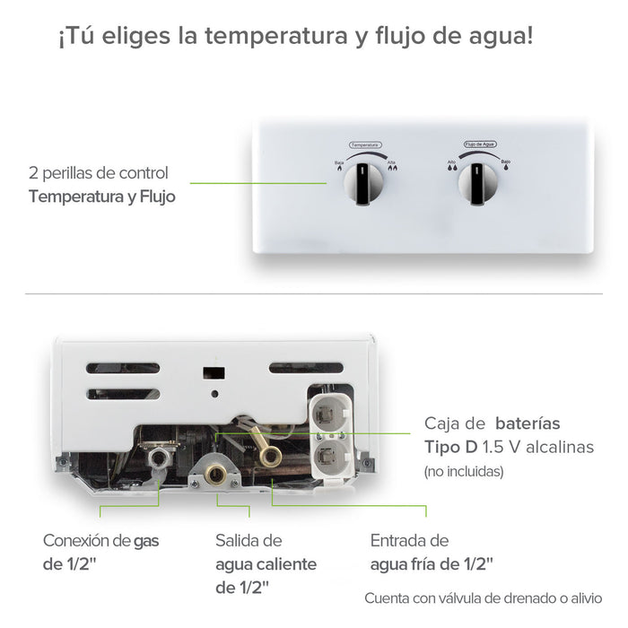 Combo Calentador instantáneo gas LP 6 L, 1 Servicio + Presurizador 26 L