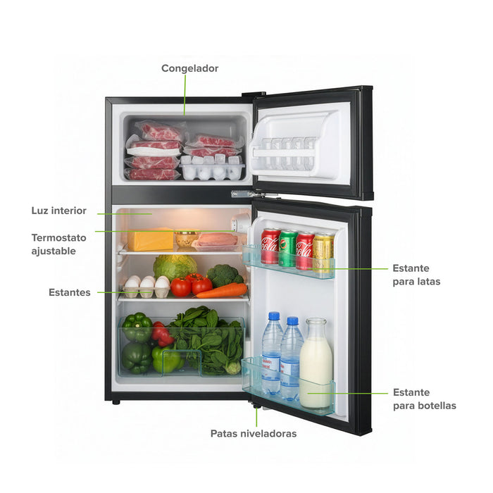Frigobar 90 L 3.2 pies con congelador independiente