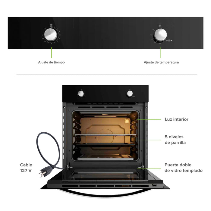 Horno empotrable a gas LP 60 cm con 2 perillas 58 L