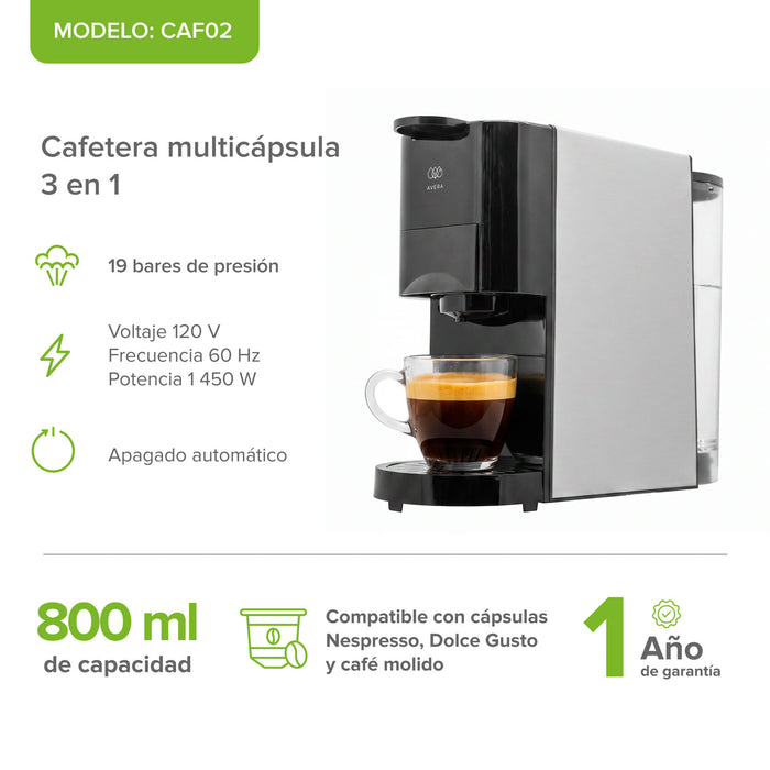 Cafetera compacta para café molido y cápsulas nespresso o dolce gusto - 800 ml