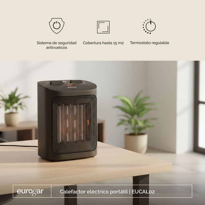 Calefactor eléctrico portátil, cobertura 15m2 - eurogar