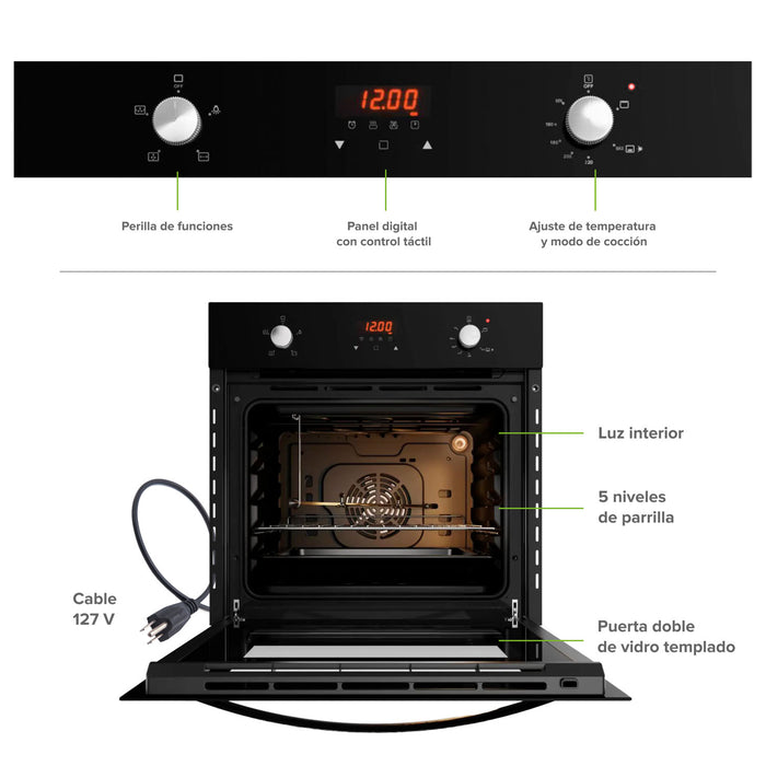 Horno empotrable mixto gas natural y eléctrico 127 V 60 cm digital 58 L
