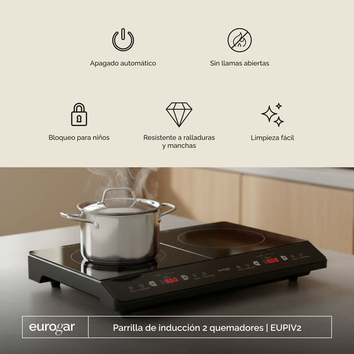 Parrilla de inducción 2 quemadores 60 cm 1800 W 127 V