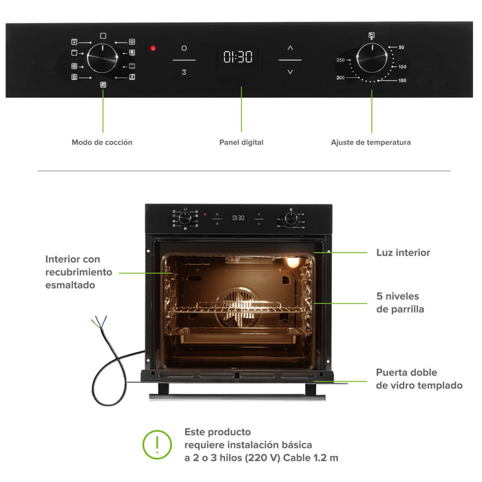 Horno empotrable eléctrico 75 L 220 V digital con freidora de aire y 8 funciones integradas