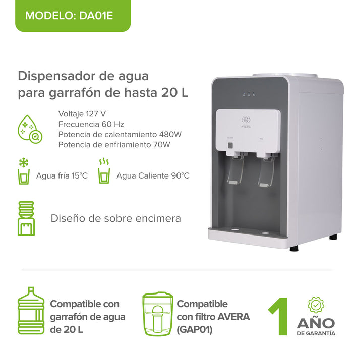 Dispensador de agua fría y caliente para garrafón de hasta 20 L