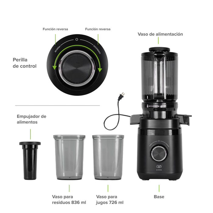 Extractor de jugos prensado en frío con tubo de alimentación 11 cm 150 W