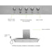 Panel de control y filtros de campana de cocina de pared 90 cm en acero inoxidable con botones y focos LED.