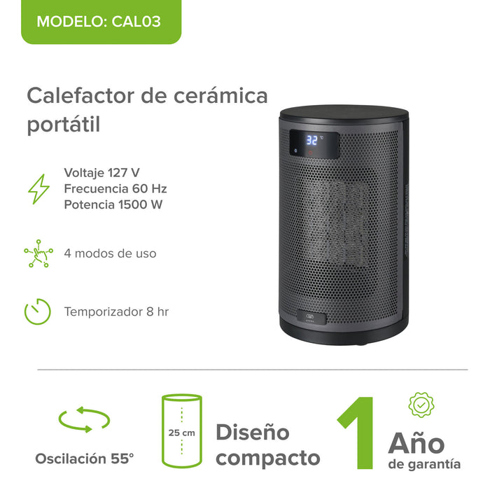 Calefactor eléctrico de cerámica ptc 55° oscilación 1500 W - cobertura 15m2
