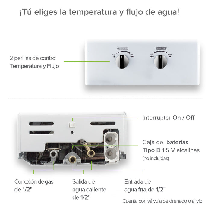 Combo Calentador instantáneo gas LP 6 L + Presurizador 26 L