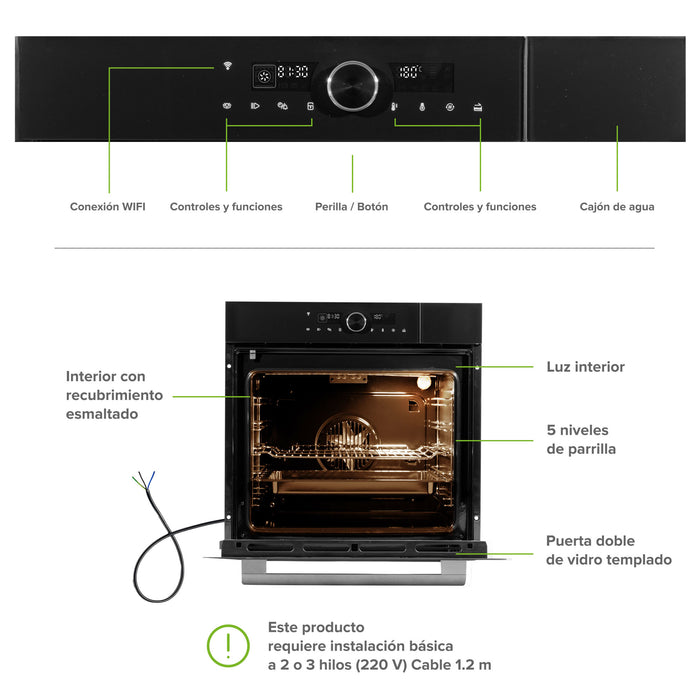 Horno empotrable eléctrico 75 L 220 V digital con cocción al vapor y 15 funciones integradas + WiFi