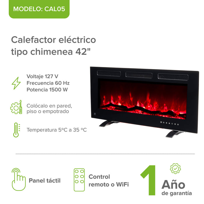 Calefactor eléctrico tipo chimenea 42" hasta 35°C con WiFi